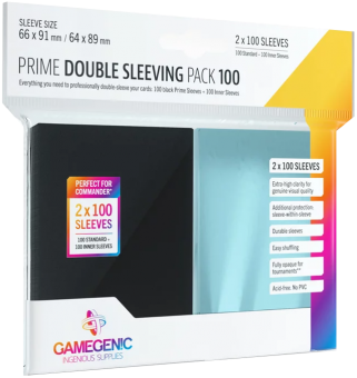 Gamegenic Prime Sleeves - Double Sleeving Pack Standard Size (2 x 100) - Black 