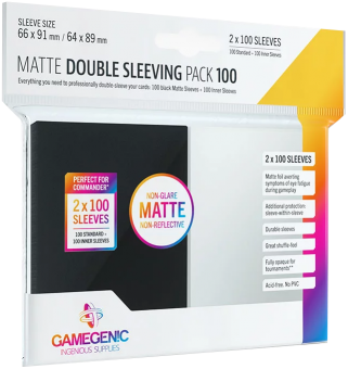 Gamegenic Matte Prime Kartenhüllen - Double Sleeving Pack Standardgröße (2 x 100) - Schwarz 