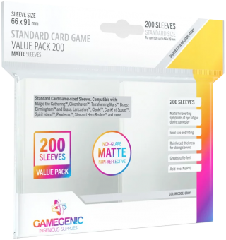 Gamegenic Matte Prime Sleeves - Value Pack Standard Size (200) - Clear 